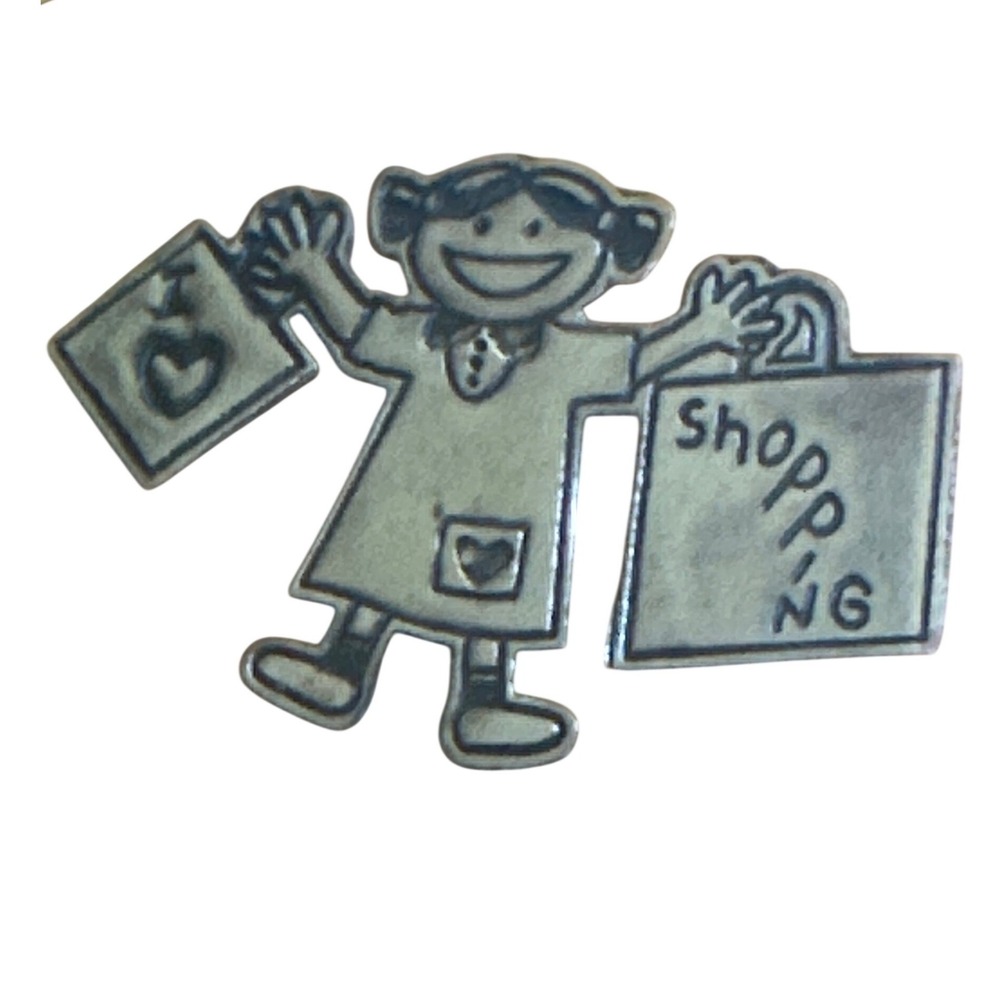 EFS Sterling Silver 925 Whimsical Shopping Girl Brooch Pin Vintage Jewelry